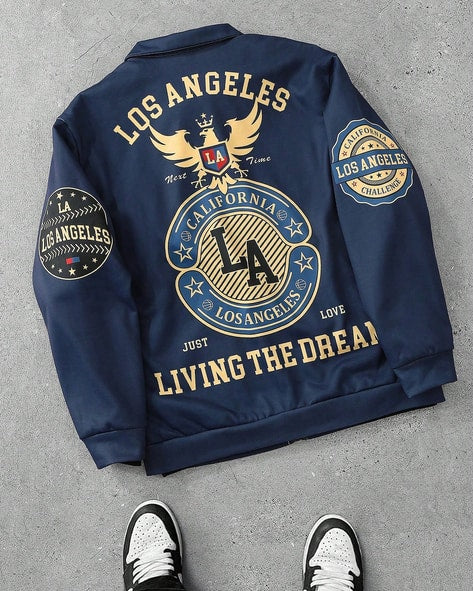 Relaxed Fit Drop Shoulder Graphic Back Print Track Jacket
