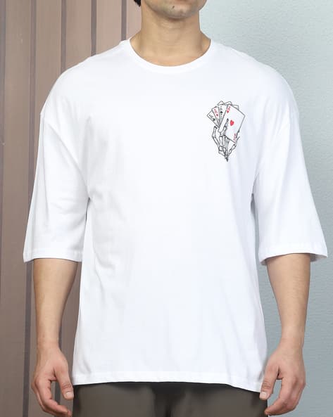 Drop Shoulder Graphic Back Print Crew Tshirt