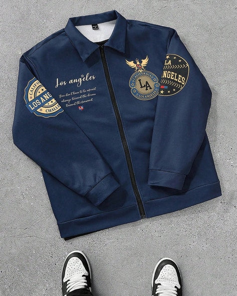 Relaxed Fit Drop Shoulder Graphic Back Print Track Jacket
