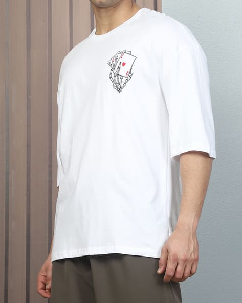 Drop Shoulder Graphic Back Print Crew Tshirt
