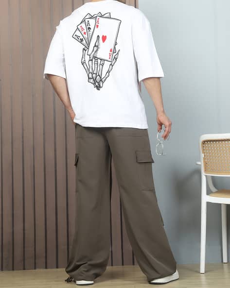 Drop Shoulder Graphic Back Print Crew Tshirt